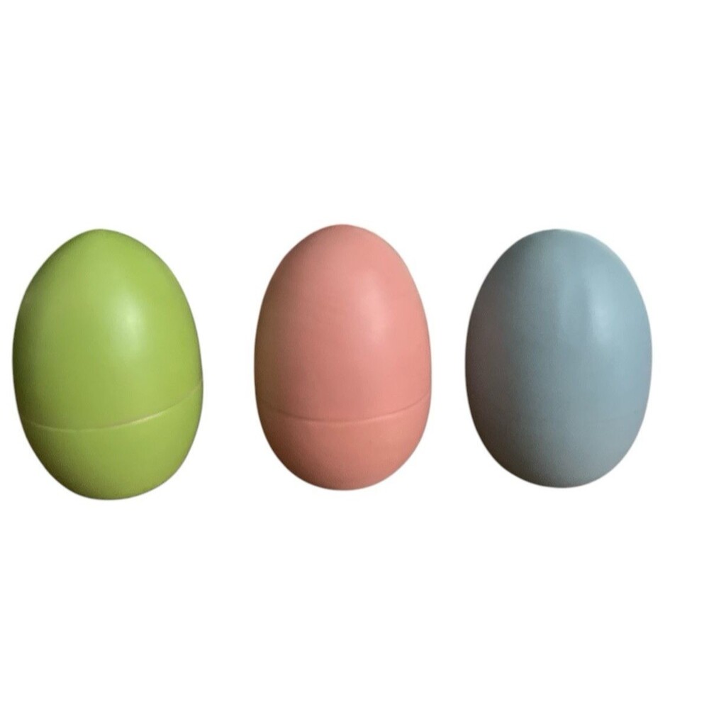 Pottery Barn Wooden Hallow Easter Eggs Spring Set of 3 Pastel 4"